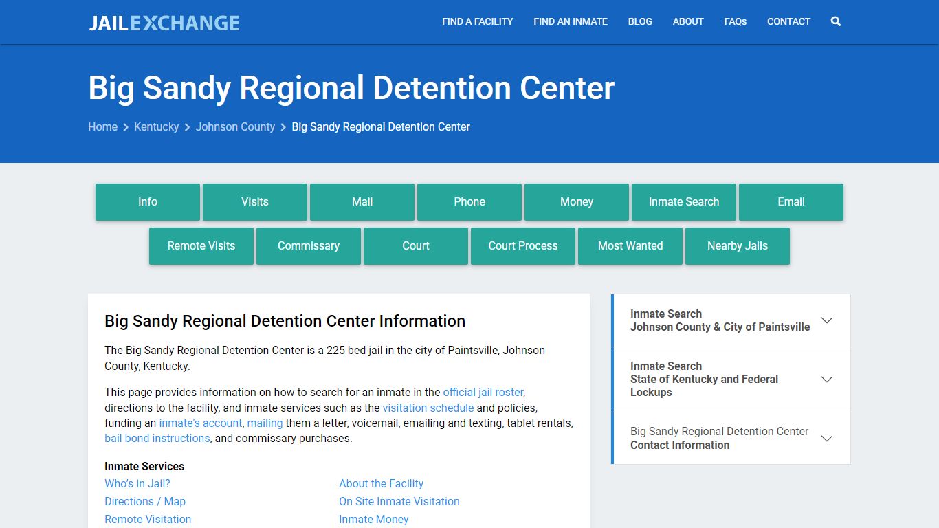 Big Sandy Regional Detention Center, KY Inmate Search, Information